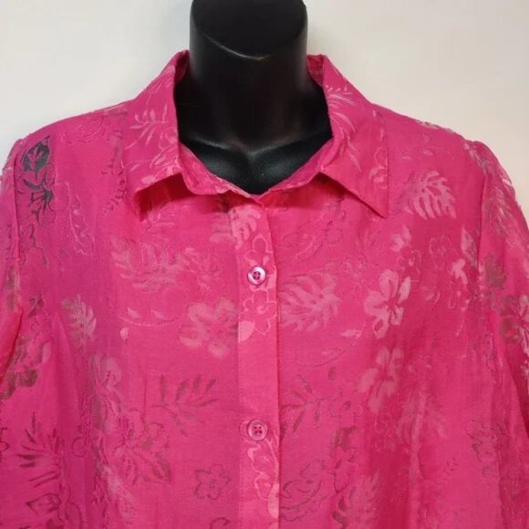 Salon Studio 2 Pieces Set Pink Abstract Floral Button Down Top Blouse Size M - Picture 6 of 13